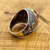 خاتم عقيق أحمر تركي للرجال | فضة إسترلينية 925 مصنوعة يدوياً بتصميم عثماني