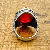 خاتم رجالي بيضاوي من العقيق الأحمر والسترلينغ الفضي 925 على الطراز العثماني اليدوي الرائع