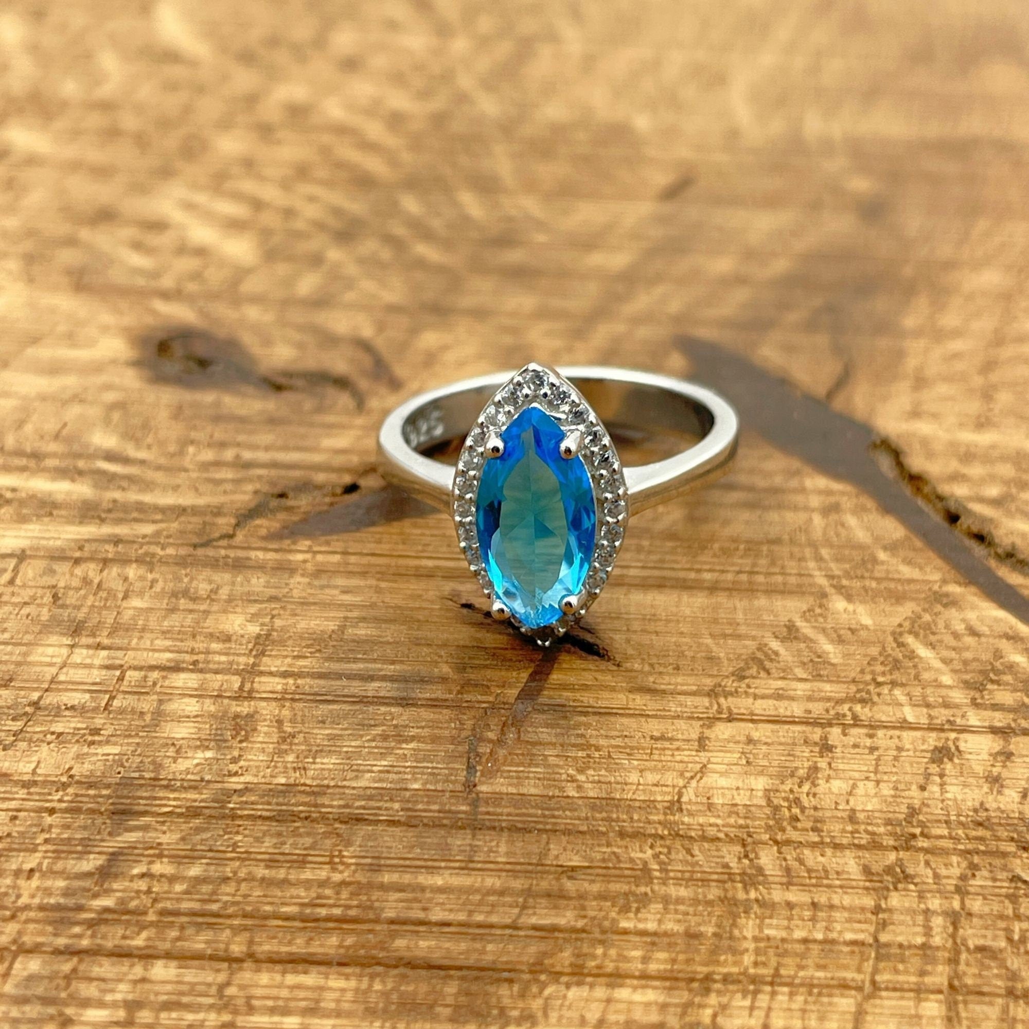 Turkish Handmade 925 Sterling Silver Marquise Aquamarine Ring - Elegant Gift for Her