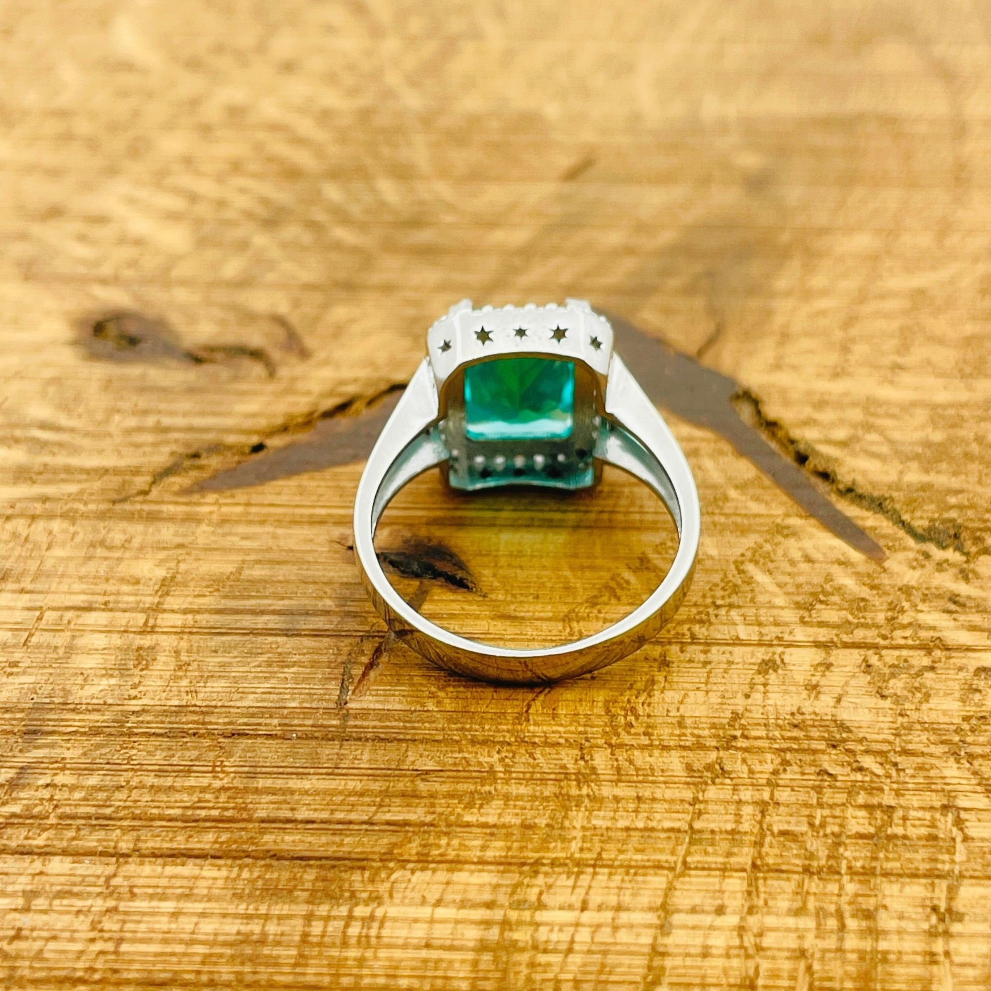 خاتم أكوامارين مربع بسيط | مجوهرات تركية يدوية من الفضة الإسترلينية 925 للنساء