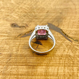 خاتم مورغانيت وردي بسيط أنيق مصنوع يدوياً من الفضة الإسترلينية 925 التركية للنساء