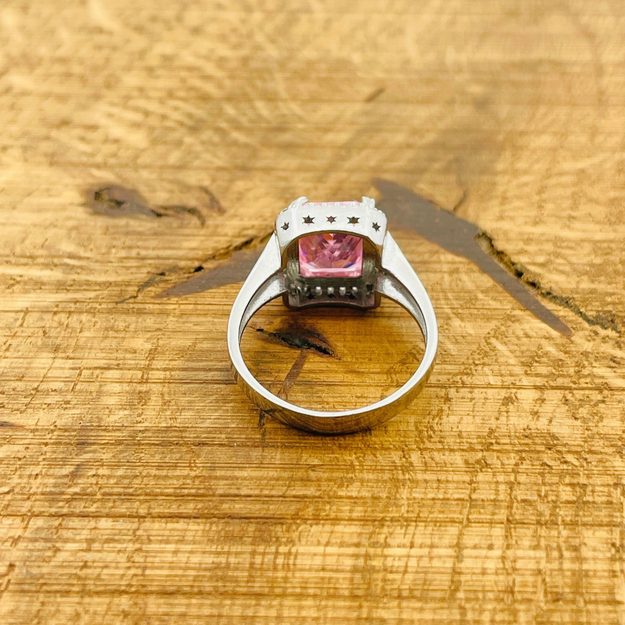 خاتم مورغانيت وردي بسيط أنيق مصنوع يدوياً من الفضة الإسترلينية 925 التركية للنساء