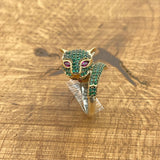 Turkish Handmade 925 Sterling Silver Emerald Tiger Head Ring - Artisan Statement Jewelry Gift