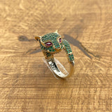 Turkish Handmade 925 Sterling Silver Emerald Tiger Head Ring - Artisan Statement Jewelry Gift