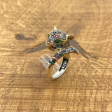 خاتم رأس نمر متعدد الأحجار الزاهية | مجوهرات حيوانات فضة تركية 925 إسترلينغ مصنوعة يدوياً للنساء