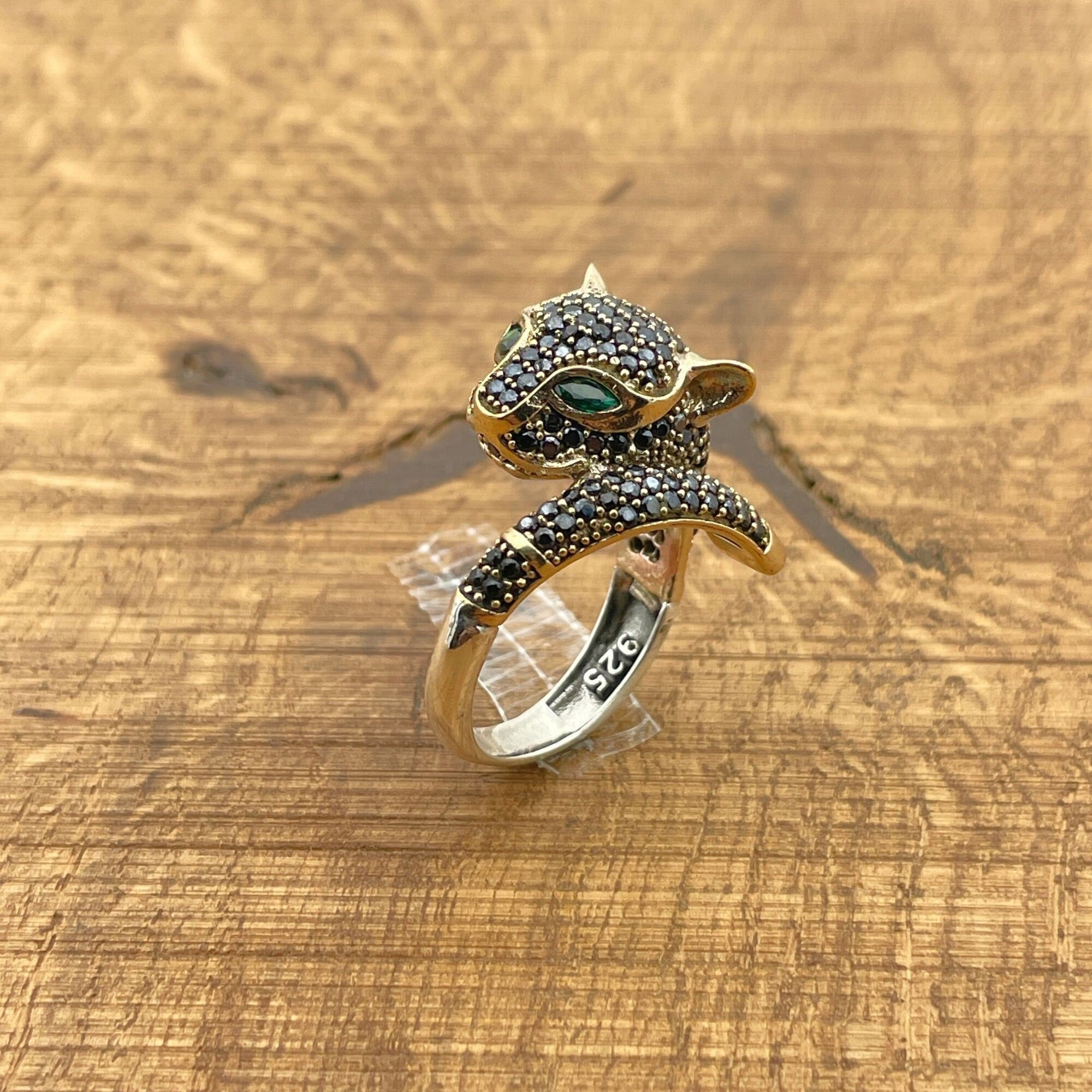 Bague artisanale tête de tigre en onyx noir en argent sterling turc | Bijoux artisanaux unisexes