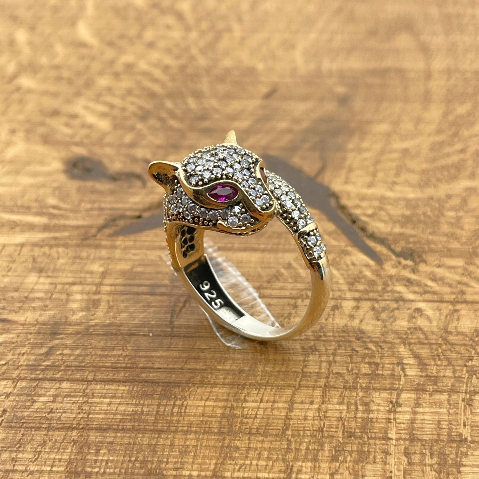 Bague tête de tigre en zircon noir en argent sterling 925 turc fait main - Bijou artisanal unique cadeau