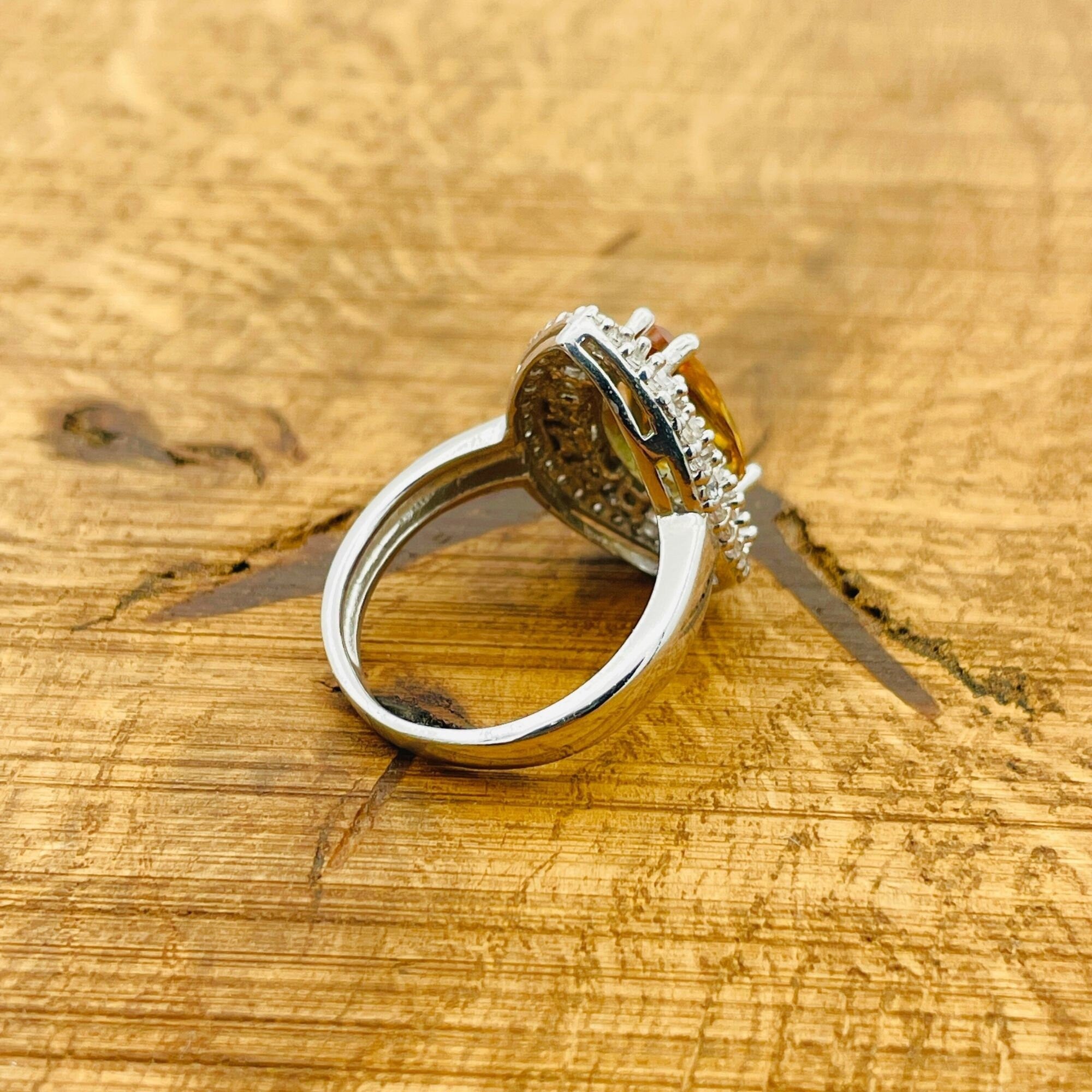 خاتم حجر الزولتانيت الأصفر الطبيعي للنساء - فضة استرلينية 925، صناعة يدوية تركية