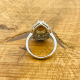 خاتم حجر الزولتانيت الأصفر الطبيعي للنساء - فضة استرلينية 925، صناعة يدوية تركية