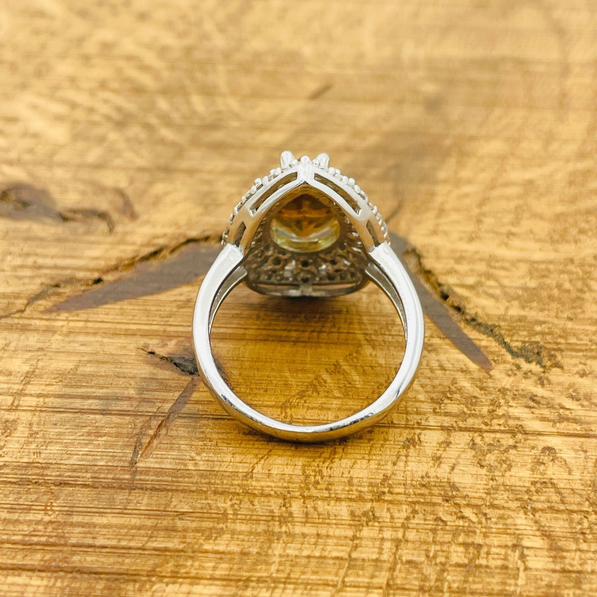 خاتم حجر الزولتانيت الأصفر الطبيعي للنساء - فضة استرلينية 925، صناعة يدوية تركية
