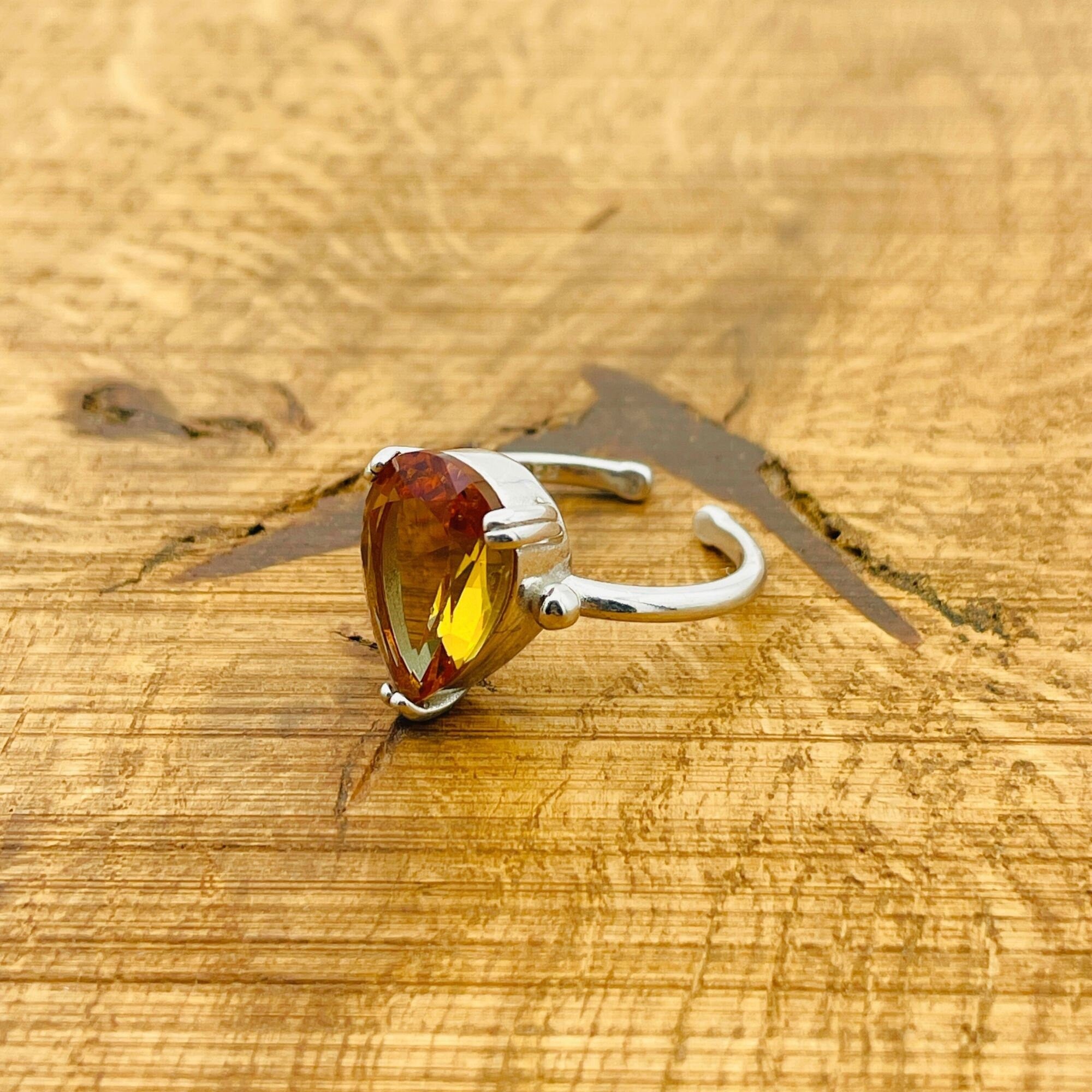 خاتم زولتانيت تركي مصنوع يدويًا قابل للتعديل | مجوهرات حجر كريم فضة استرلينية 925 بسيطة للنساء