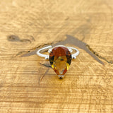 خاتم زولتانيت تركي مصنوع يدويًا قابل للتعديل | مجوهرات حجر كريم فضة استرلينية 925 بسيطة للنساء