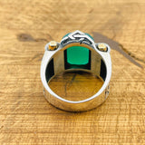 خاتم مربع من العقيق الأخضر للرجال من الفضة الإسترلينية 925 المصنوعة يدوياً | هدية مجوهرات تركية حرفية له