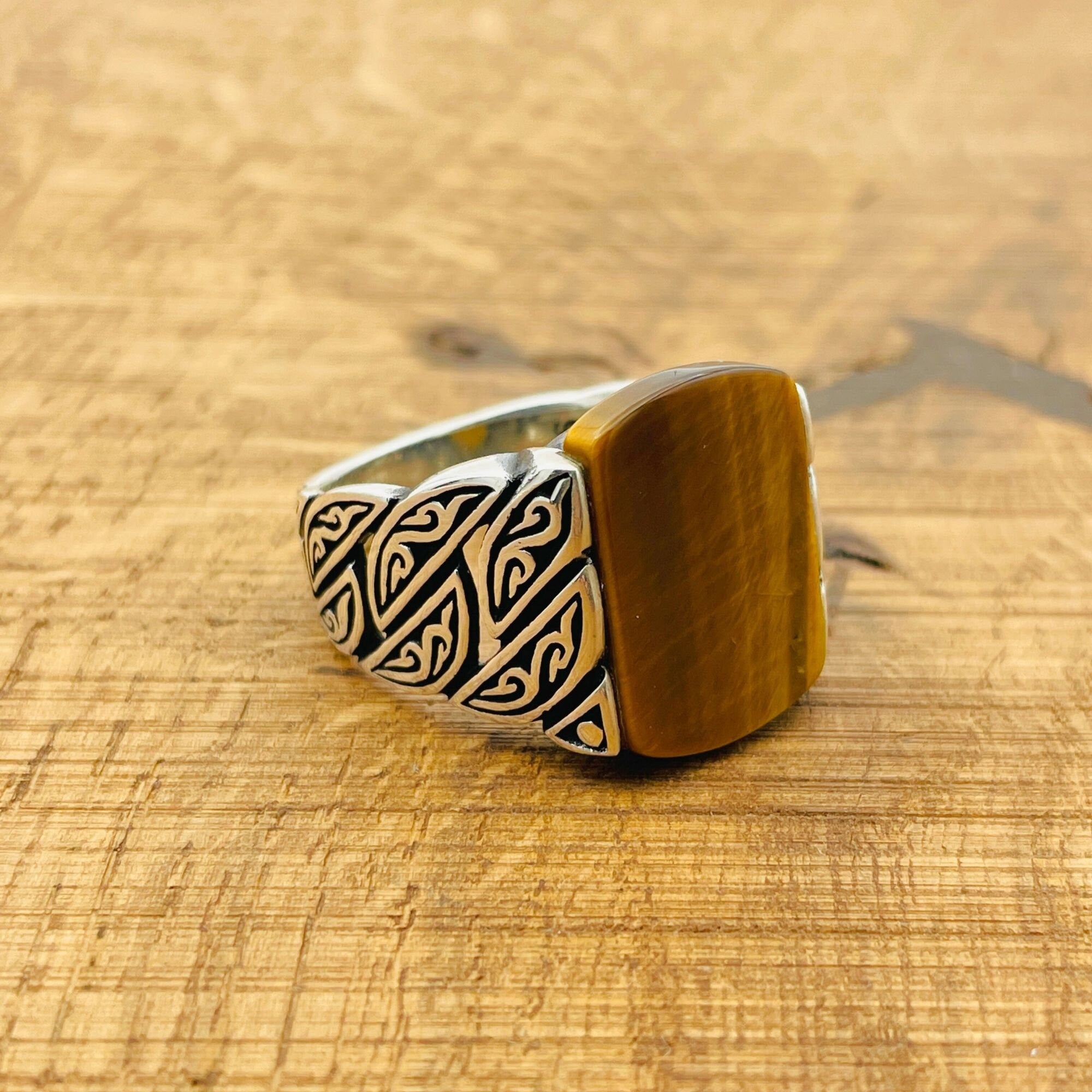 Men's Handmade Sterling Silver Tiger Eye Ring | Vintage Ottoman Turkish Style Jewelry