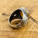 خاتم بيضاوي من العقيق البني الجريء للرجال - مجوهرات حجر كريم تركية مصنوعة يدوياً من الفضة الإسترلينية 925 هدية