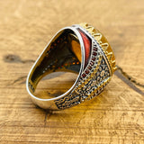 خاتم بيضاوي من العقيق الأصفر التركي اليدوي الصنع للرجال | مجوهرات بيان من الفضة الإسترلينية 925