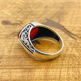 خاتم بيضاوي من العقيق الأحمر للرجال تركي مصنوع يدوياً - مجوهرات حجر كريم من الفضة الإسترلينية 925