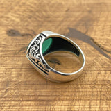 Turkish Handmade Men's Green Agate Sterling Silver Oval Ring - Artisan Vintage Style Jewelry