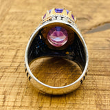 Men's Turkish Handcrafted Amethyst Ring - Sterling Silver Oval Ottoman Statement Jewelry