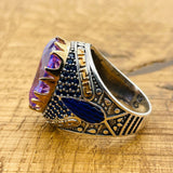 Men's Turkish Handcrafted Amethyst Ring - Sterling Silver Oval Ottoman Statement Jewelry