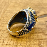 خاتم فضة إسترليني عثماني يدوي للرجال بحجر أميثيست بنفسجي بيضاوي نابض بالحياة - حرفة تركية يدوية