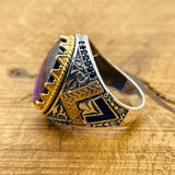 خاتم رجالي يدوي الصنع من الفضة الإسترلينية 925 على الطراز العثماني بحجر الجمشت البيضاوي - حجر كريم بنفسجي تركي