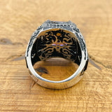 خاتم رجالي أصلي مصنوع يدويًا من الفضة الإسترلينية مع حجر الجمشت | تصميم عثماني مربع