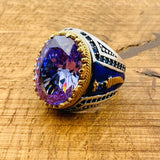 خاتم رجالي بيضاوي من الأماثيست فضة إسترليني 925 عثماني مصنوع يدويًا - مجوهرات حرفي تركي