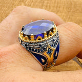 خاتم رجالي تركي يدوي الصنع من الفضة الإسترلينية 925 مع حجر الجمشت البيضاوي | مجوهرات حجرية على الطراز العثماني