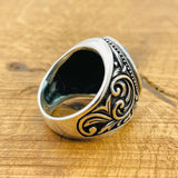 خاتم رجالي يدوي من الفضة الإسترلينية بحجر الأكوامارين البيضاوي - مجوهرات حجر كريم تركية أصلية مصنوعة يدوياً