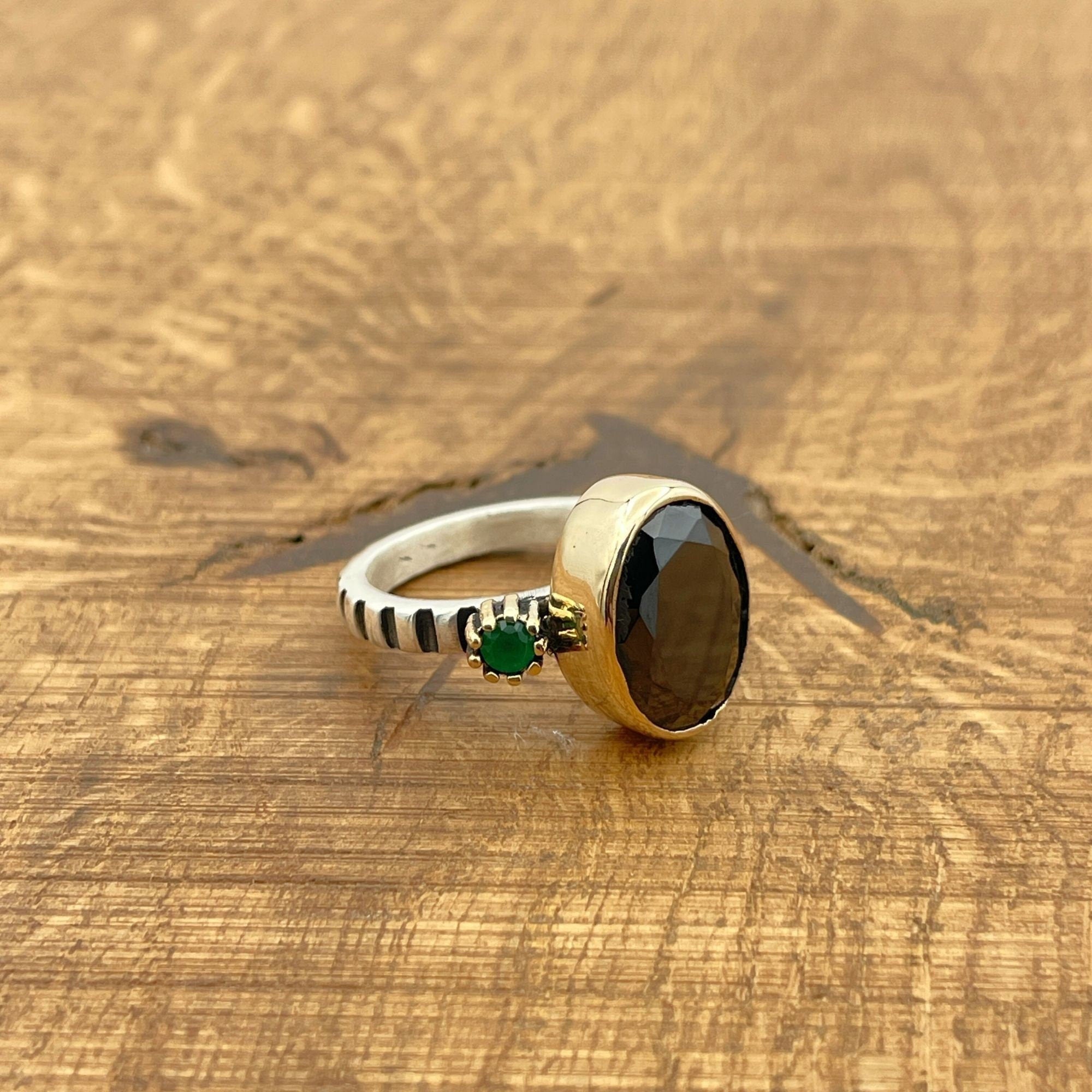 خاتم عقيق أسود مصنوع يدويًا للنساء | مجوهرات تركية من الفضة الإسترلينية 925 والبرونز هدية