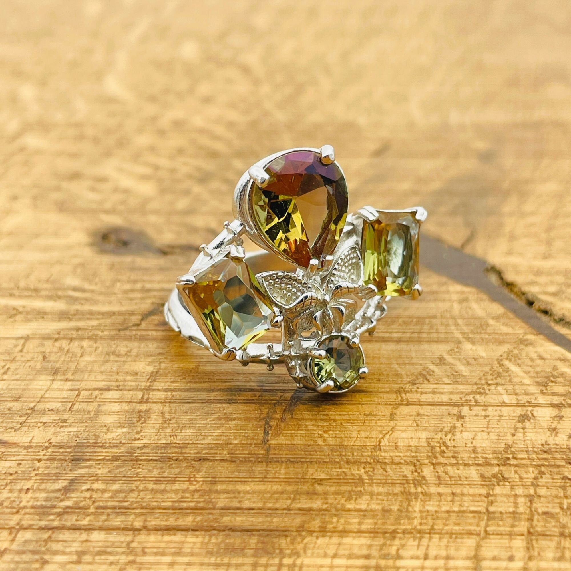 خاتم زولتانيت تركي مصنوع يدويًا | مجوهرات حجر كريم قابلة للتعديل من الفضة الإسترلينية 925 الأصلية