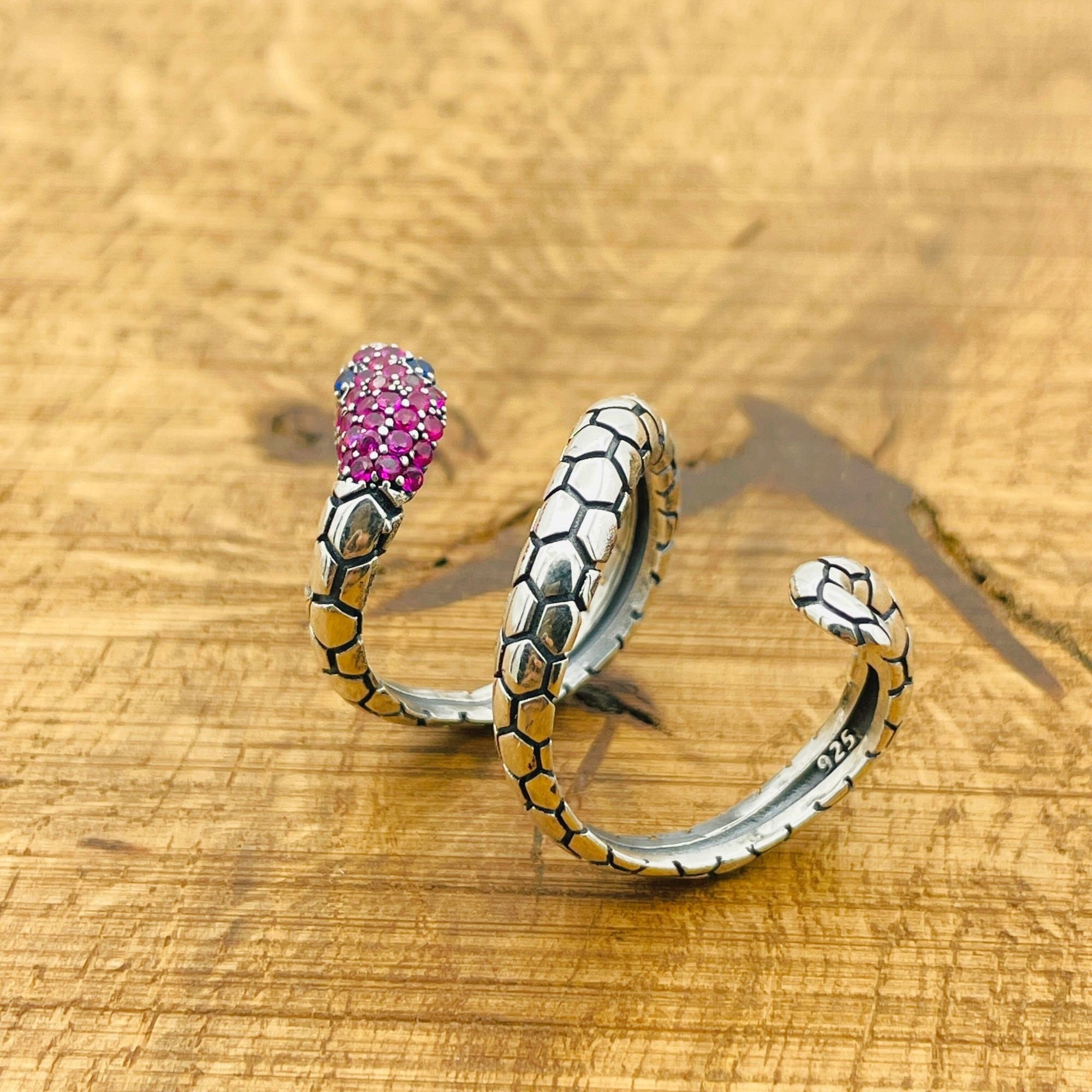 خاتم أفعى من الفيروز البنفسجي المصنوع يدوياً من الفضة الإسترلينية 925 التركية - مجوهرات بيان قابلة للتعديل