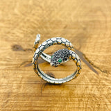 خاتم ثعبان قابل للتعديل من الفضة الإسترلينية التركية مع عقيق أسود مصنوع يدويًا