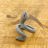 خاتم قابل للتعديل بعين ثعبان بنفسجية من الفضة الإسترلينية 925 يدوي الصنع - مجوهرات حرفي تركي