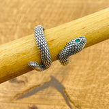 خاتم عين الثعبان الأخضر القابل للتعديل من الفضة الإسترلينية التركية 925 المصنوع يدويًا