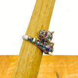 Bague double tigre en argent sterling faite à la main en Turquie avec pierres précieuses multicolores vibrantes