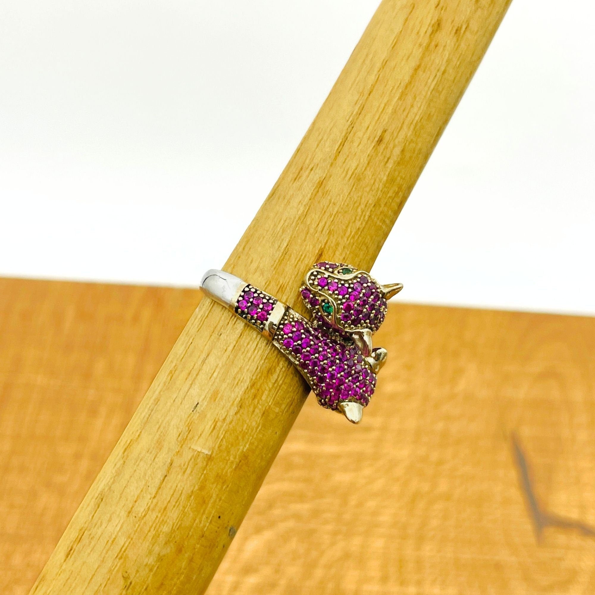 خاتم رأس نمر الجمشت الملكي - مجوهرات تركية مصنوعة يدوياً من الفضة الإسترلينية 925