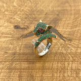 Turkish Handmade 925 Sterling Silver Emerald Tiger Head Ring - Artisan Statement Jewelry Gift