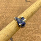 خاتم رأس نمر من الياقوت الأزرق التركي اليدوي الفاخر - مجوهرات حيوانية بيان من الفضة الإسترلينية 925
