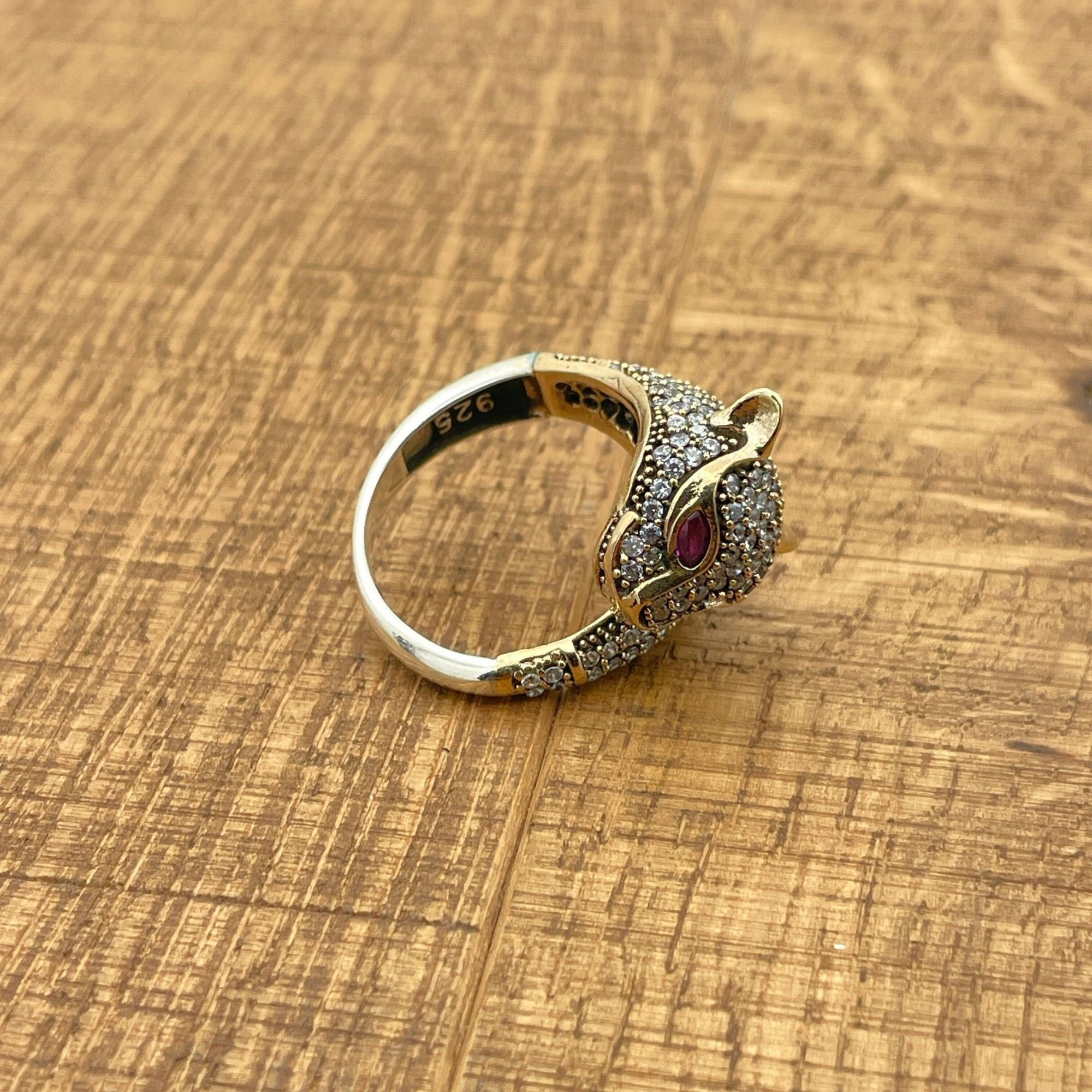 Bague tête de tigre en zircon noir en argent sterling 925 turc fait main - Bijou artisanal unique cadeau