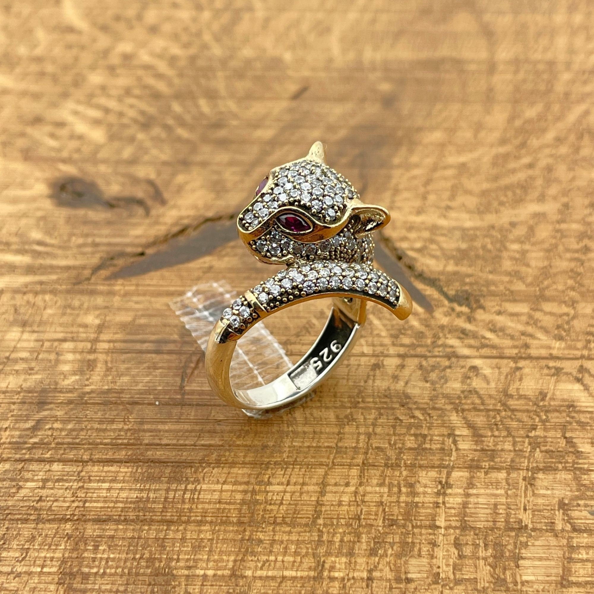 Bague tête de tigre en zircon noir en argent sterling 925 turc fait main - Bijou artisanal unique cadeau