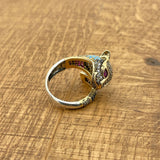 خاتم رأس نمر متعدد الأحجار الزاهية | فضة إسترلينية تركية يدوية الصنع 925 وبرونز