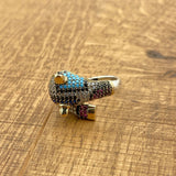 خاتم رأس نمر متعدد الأحجار الزاهية | فضة إسترلينية تركية يدوية الصنع 925 وبرونز