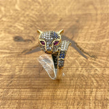 خاتم رأس نمر متعدد الأحجار الزاهية | فضة إسترلينية تركية يدوية الصنع 925 وبرونز