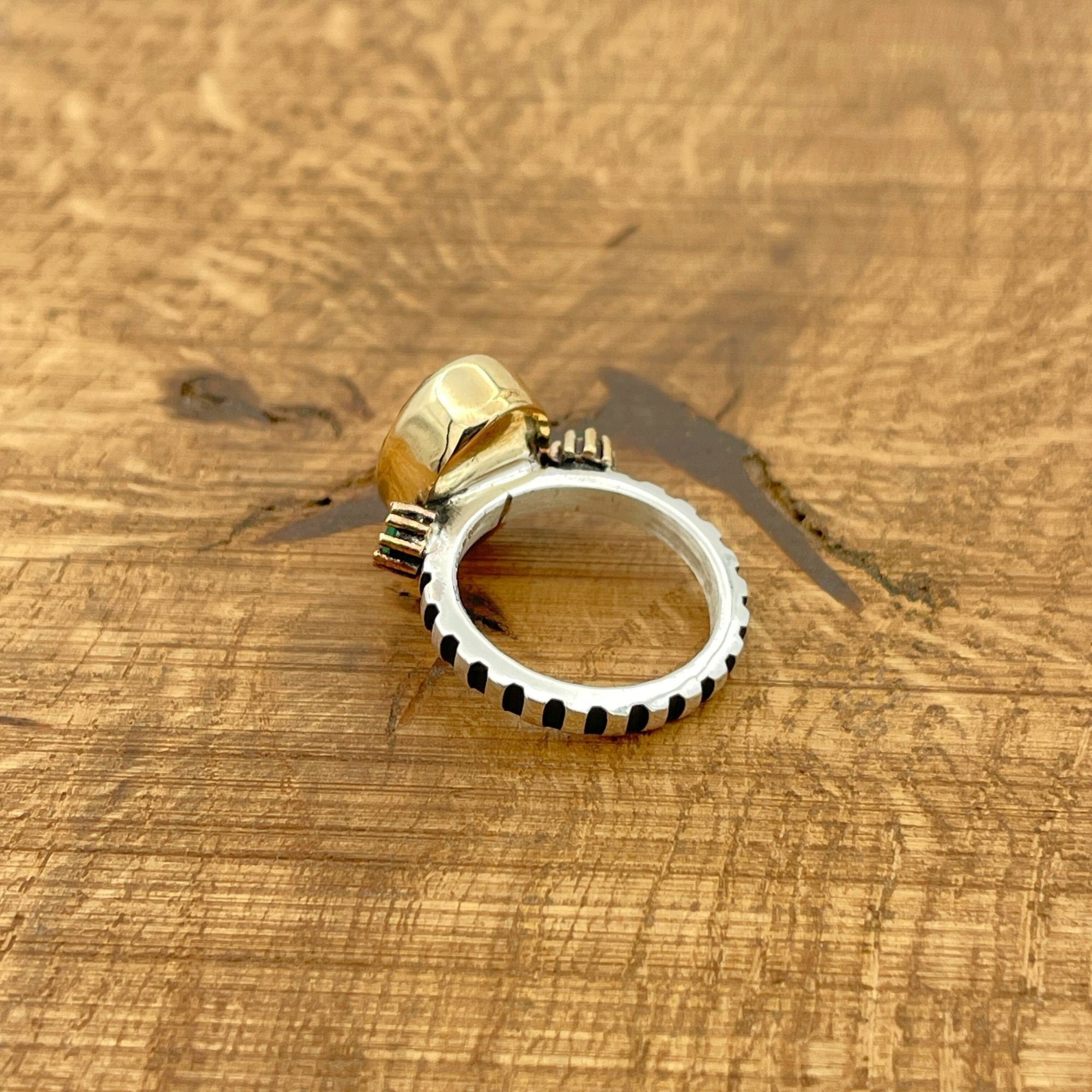 خاتم فضة استرليني فريد مصنوع يدويًا من الجمشت للنساء | مجوهرات جاهزة كهدية مع لمسات برونزية