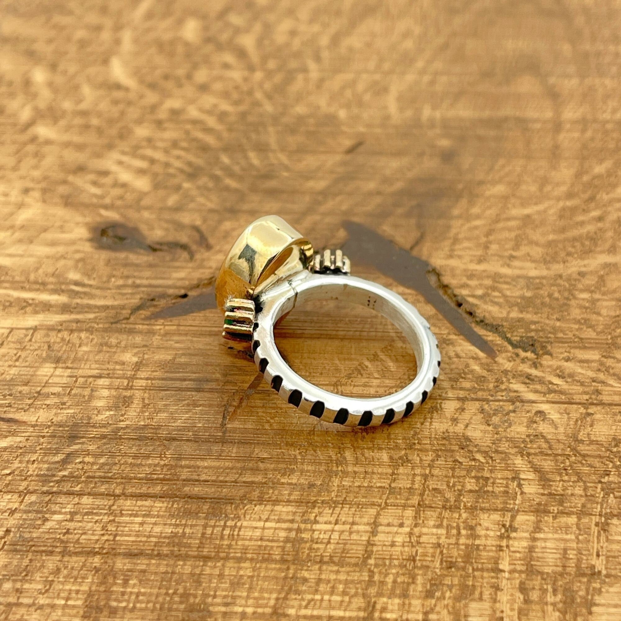 Turkish Handmade Ruby Sterling Silver Ring with Bronze Accents | 925 Sterling Silver Gift for Her