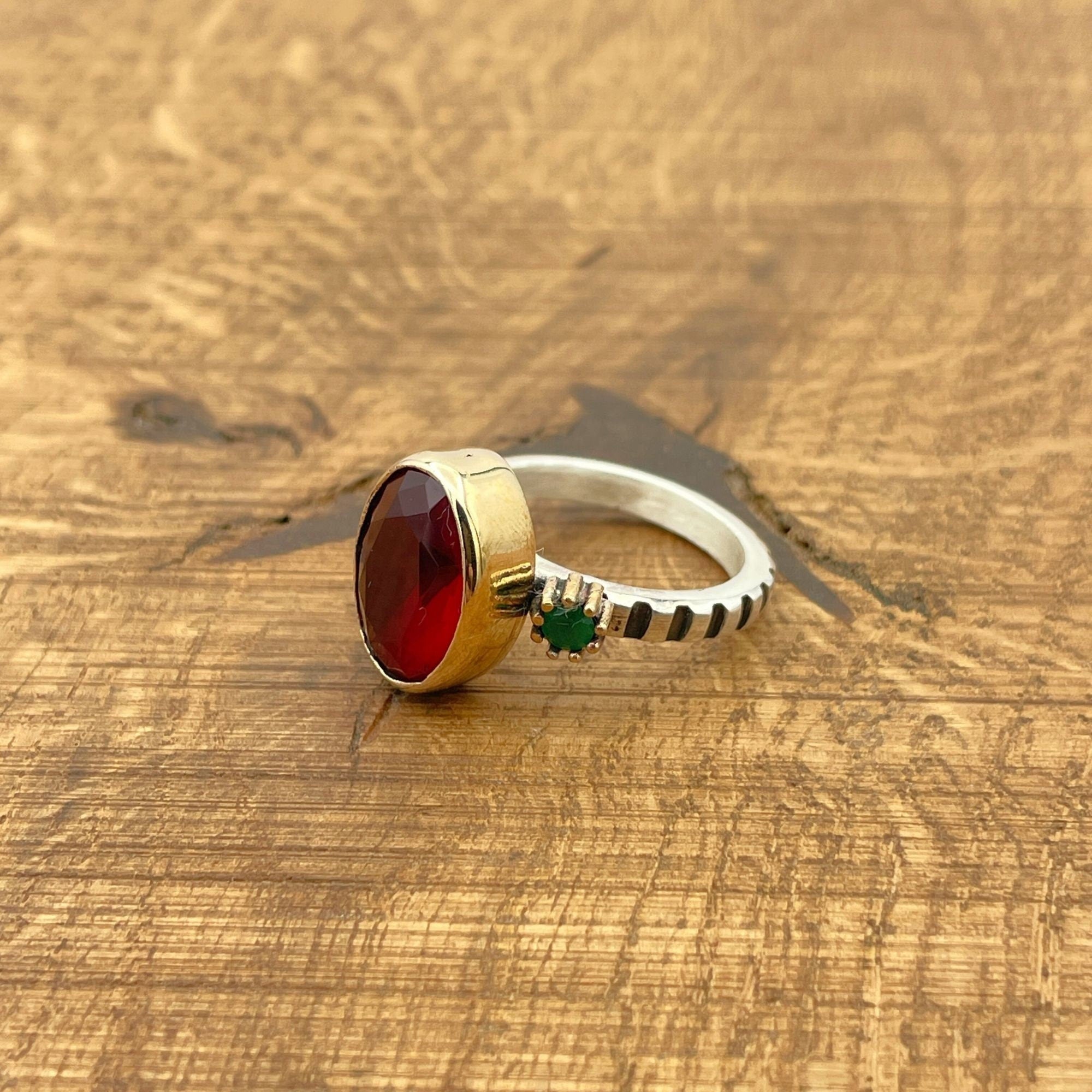 Turkish Handmade Ruby Sterling Silver Ring with Bronze Accents | 925 Sterling Silver Gift for Her