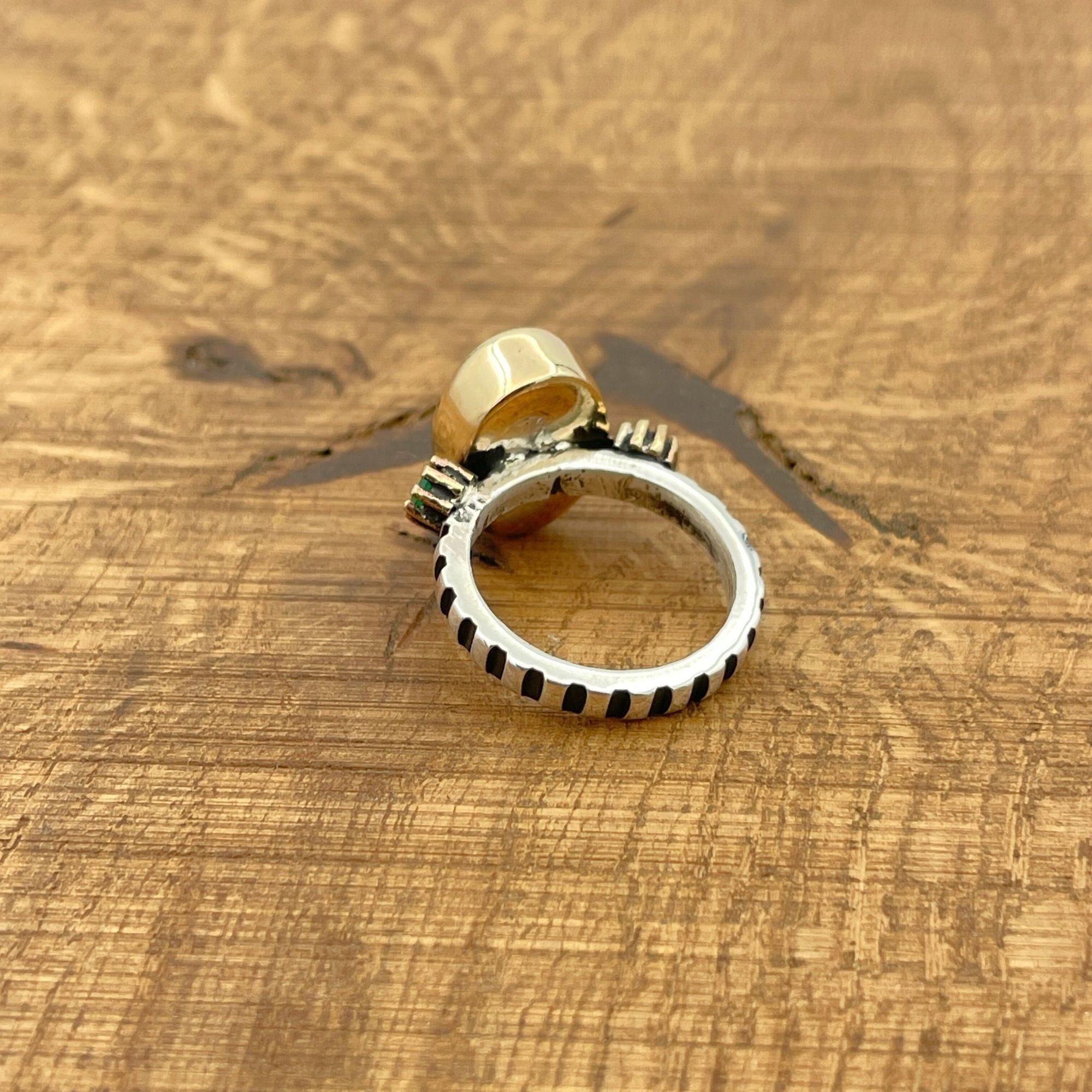 خاتم عقيق أسود مصنوع يدويًا للنساء | مجوهرات تركية من الفضة الإسترلينية 925 والبرونز هدية