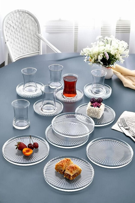 Iliva Professional 18 - Piece Turkish Tea Set - Modern Cake Plates & Tea Glasses - TryAladdin